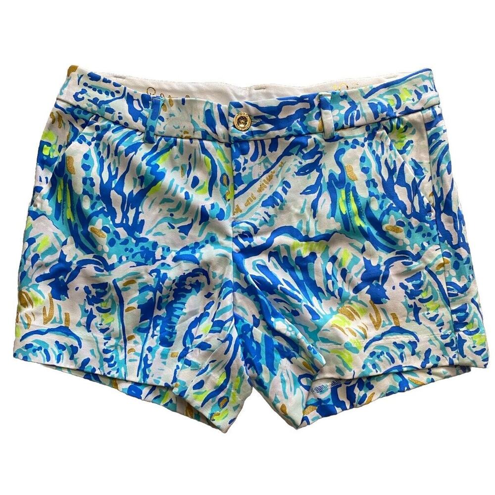 Lilly Pulitzer Callahan Knit Shorts Size 10 Blue Floral Salty Seas NWOT